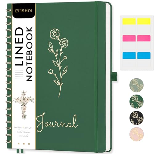 EMSHOI Lined Spiral Journal Notebook, 110 Numbered Pages, A4 (8.2" x 11.2") - color: Dark Green, style: A4 Lined