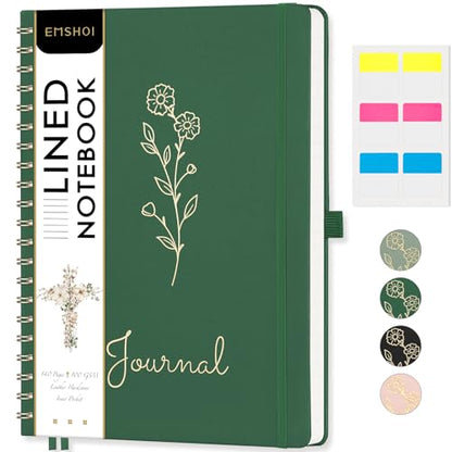 EMSHOI Lined Spiral Journal Notebook, 110 Numbered Pages, A4 (8.2" x 11.2") - color: Dark Green, style: A4 Lined