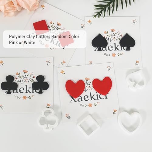 Xaekicr Card Suit Polymer Clay Cutters Set - 4PCS Clay Cutters for Earrings, Classic Heart Spade Diamond Club Shapes, Polymer Clay Molds, Clay Tools for DIY Jewelry Making - color: R color