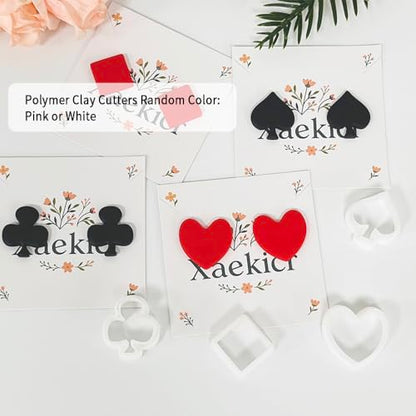 Xaekicr Card Suit Polymer Clay Cutters Set - 4PCS Clay Cutters for Earrings, Classic Heart Spade Diamond Club Shapes, Polymer Clay Molds, Clay Tools for DIY Jewelry Making - color: R color