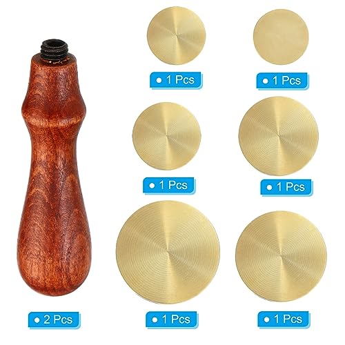 PATIKIL Round Blank Wax Seal Stamp, 6Pcs Removable Brass Head | without Carving Wooden Handle Retro for Envelope Invitation Wine Packing Gift Wrapping, Style 1