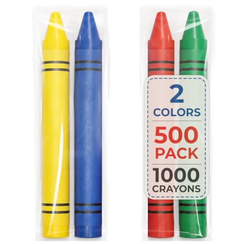 Rosmonde Crayons Bulk, 500 Sets of 2 Pack (1000 Count), 2 Bright Colors | Individually Wrapped Bulk Crayons, Non-Toxic Coloring Supplies For Classroom Essentials Party Favors, Restaurants & Parties
