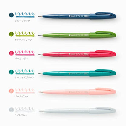 Pentel SES15C-6STB Brush Touch Sign Pen, 6 Color Set B - color: 6 color nuanced colors