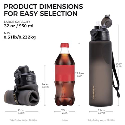 TakeToday Collapsible Water Bottles, Foldable for Travel, 32oz, Purple | Compact Foldable Travel Bottle with Straw, TSA-Approved Leakproof Silicone, BPA-Free for Hiking & Outdoors - color: Purple