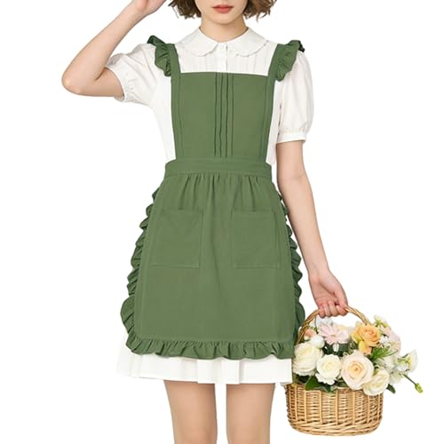 Vintage Ruffle Apron for Women, Cute Kitchen Apron for Cook - color: Green