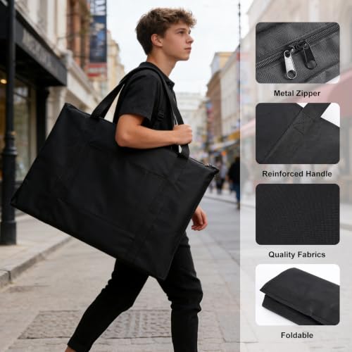 Ostlttyn Art Portfolio Case, Waterproof 18x24 Inch Large Art Portfolio Bag with Shoulder Strap for Artwork, Poster, Sketching, and Drawing, Black - size: 18 x 24 inches