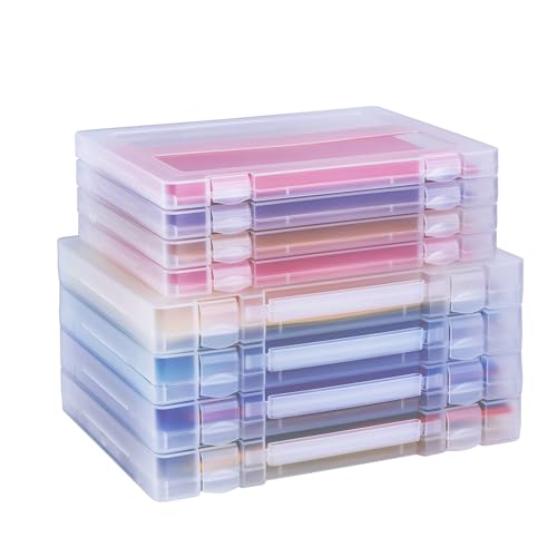 8 Pack Paper Storage Boxes, 8.5 x 11 Plastic Portable Project Case for US letter Size and A4 paper, Plastic Multi-Purpose Thick Scrapbook Storage Box for Office,Craft or Art Supplies - size: 13.9"L x 10.6"W x 1.6"H + 12.5"L x 9.5"W x 1"H