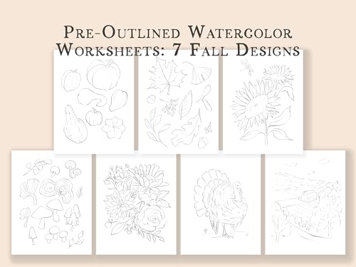 Fall Watercolor Workbook for Beginners – Pre-Outlined Autumn Designs on 300gsm Cold Press Paper, Step-by-Step Instructions & Online Videos – Spiral Bound DIY Art Book for Adults & Teens - style: Fall
