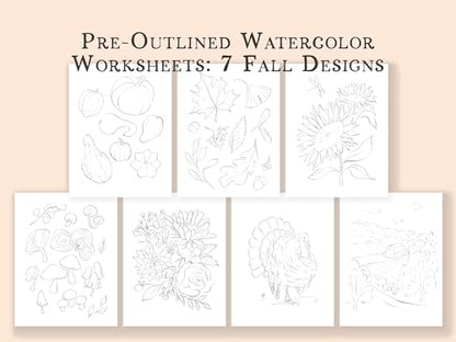Fall Watercolor Workbook for Beginners – Pre-Outlined Autumn Designs on 300gsm Cold Press Paper, Step-by-Step Instructions & Online Videos – Spiral Bound DIY Art Book for Adults & Teens - style: Fall