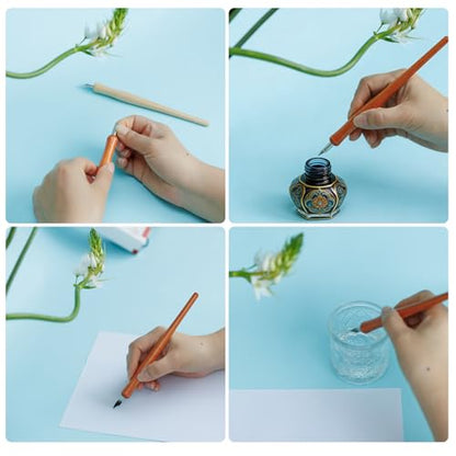 14 Pcs 6.2in Calligraphy Dip Pen Set | Oblique Wooden Pen Holders Steel Nibs, Dip Pens for Writing, Signing, Sketch, Painting Artists