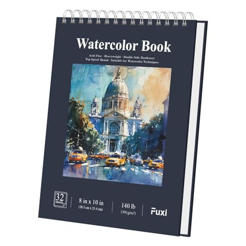 Fuxi 8x10 Watercolor Paper, 140lb Cold Press Watercolor Spiral Notebook, 32 Sheets (64 Pages) Water Color Sketchbook, Art Supplies Adults Professional. - color: Dark Blue, size: 10" x 8" (Pack of 1)
