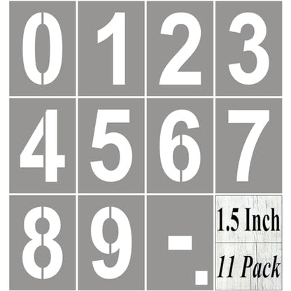 1.5 Inch Number Stencils for Painting - 11 Pack Number Stencil Templates for Curb Address, Cakes, Cookies, Mailboxes and Crafts, Reusable House Numbers Stencils for Wood Signs & Cement Wall Art - size: 1.5 Inch