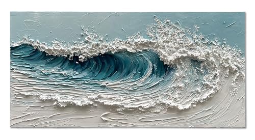 Art Hand-Painted Wave Art Oil Painting - Modern Abstract Art Large-Sized Wall Decoration 24x48 inches - color: Yi121