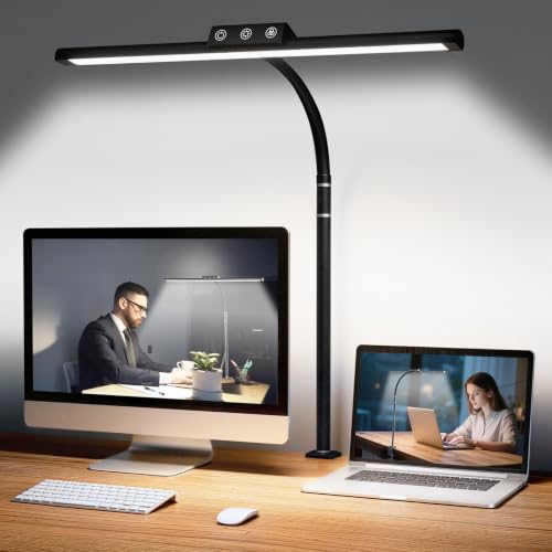 LED Desk Lamp for Home Office, Flexible Gooseneck Desk Lamp with Clamp, 5 Color Touch Control Stepless Dimming Adjustable Eye-Caring Desk Light with Adapter for Reading, Study, Workbench (Black) - color: Black