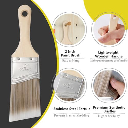 Mister Rui 3-Pack 2 Inch Angled Paint Brushes, Sash Brushes for Trim & Wall | Synthetic Edging Paint Brush Short Handle, Smooth Finish for Professional & DIY Use Cabinets & Furniture, Oil & Latex Paint - size: 3PCS, 2" Short