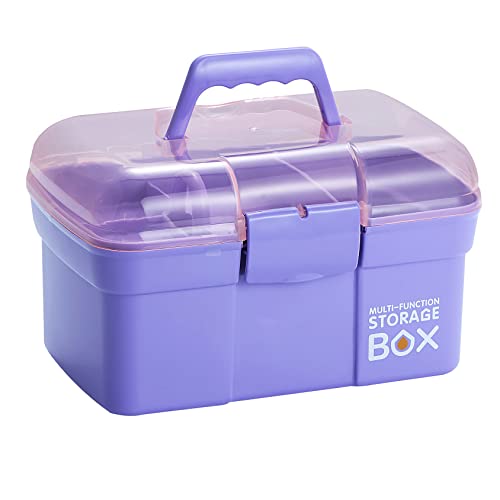 Kinsorcai 11'' Plastic Box Organizer with Removable Tray, Sewing Box Organizer (Purple) - color: Purple