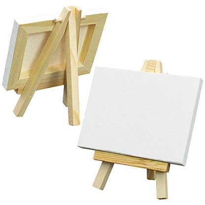FIXSMITH 3x4 Inch Mini Stretched Canvas Easel Set- Bulk Pack of 12,Set Contains 12 Rectangle Canvases &12 Mini Easels,Small White Art Canvases & Wood Easels for Painting Craft Drawing Decoration - size: 3"X4"+ Easel