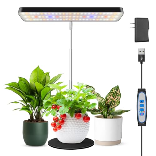 Wiaxulay Grow Lights for Indoor Plants,11in Full Spectrum Desk Growing Lamp | Plant Light with Metal Base, 7.8-26in Adjustable, 3 Lighting Modes, 6/12/16H Timer, 5 Brightness for Hydroponics, Succulent - size: 1 Pack(Black)