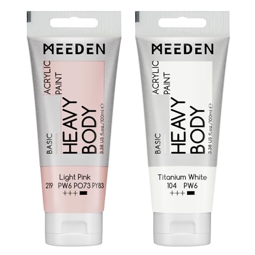 MEEDEN Acrylic Paint Light Pink: 100ml/3.38oz x 2 with Titanium White | Heavy Body Artist Acrylic Paint Set for Canvas, Wood & Craft, Non-toxic Creamy Art Paint with Titanium White for Mixing - color: Light Pink, size: 2 Tubes