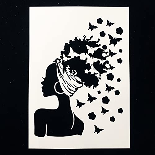 TIAMECH 6 Pcs A4 Reusable Girls Stencils for Painting | Butterflies Ladies & Beautiful Bride Layering Templates, DIY Wall Art, Wood Furniture, Scrapbook & Crafts (8.3x11.7inch) - style: Butterfly Girl