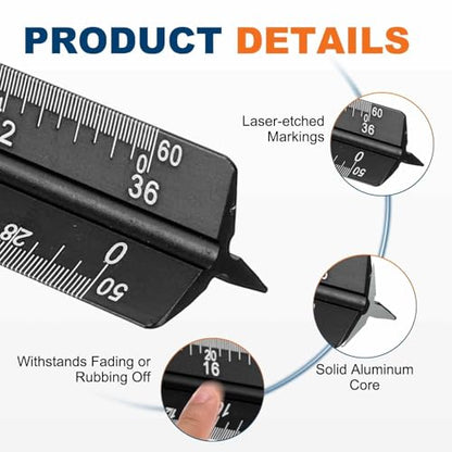 HARFINGTON 2 Pcs Architectural Scale Ruler, 7 Inch Standard Aluminum Alloy Architect Triangular Large Scale Laser-Etched Blueprint Drafting Ruler for Architects Engineers, Black - color: Black, size: 7 Inch