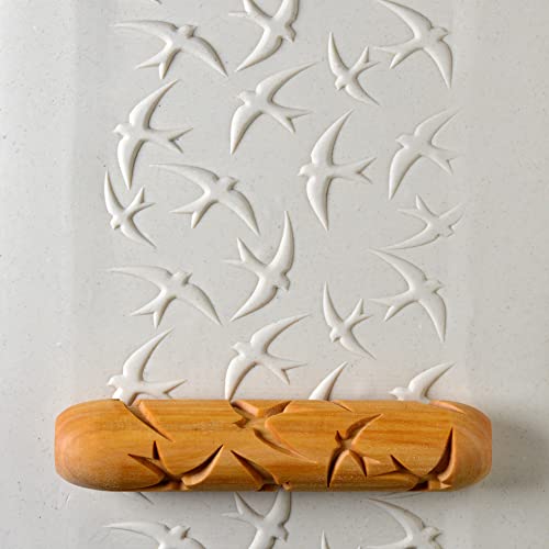 MKM Pottery Tools Wood Big Hand Rollers for Clay (BHR-14 Flying Swallows) - color: BHR-14 Flying Swallows