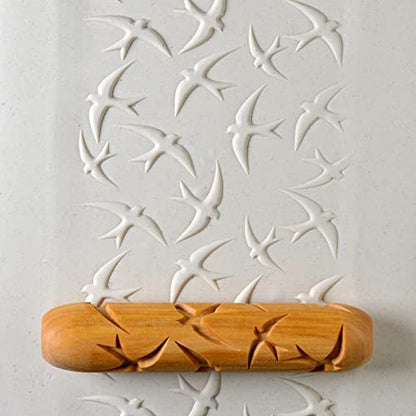 MKM Pottery Tools Wood Big Hand Rollers for Clay (BHR-14 Flying Swallows) - color: BHR-14 Flying Swallows