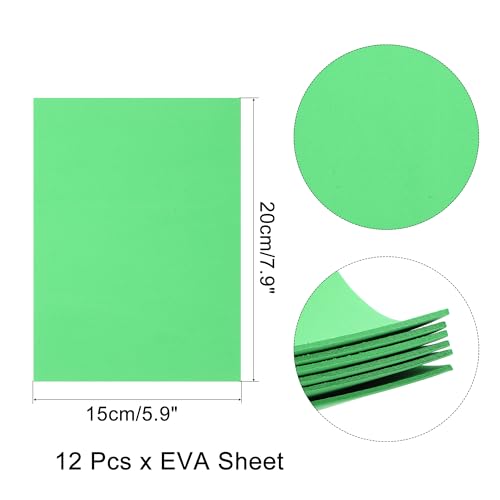 uxcell Green EVA Foam Sheets, 7.9x5.9in 2mm Thick Handicraft Foam Paper for DIY Craft Projects Art Card Party Decoration, 12 Pcs - color: Green