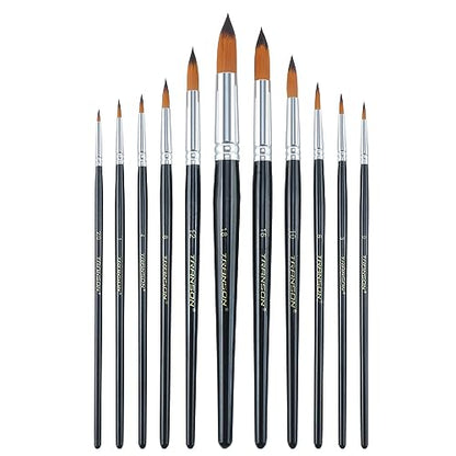 Transon 11pcs Round Paint Brush Basic Set for Watercolor, Acrylic, Gouache, Ink, and Tempera Painting - size: Round 11 PCS