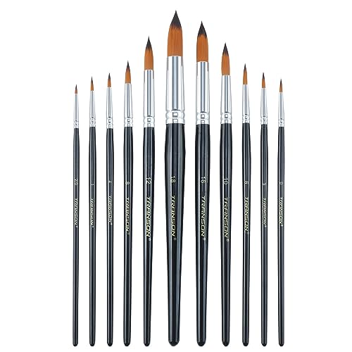 Transon 11pcs Round Paint Brush Basic Set for Watercolor, Acrylic, Gouache, Ink, and Tempera Painting - size: Round 11 PCS
