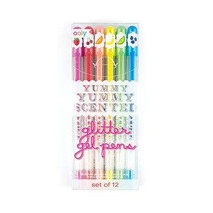 Ooly Scented Yummy Yummy Glitter Gel Pens, Set of 12 | Ages 3+, 1.00mm Nib, Scented Glitter Pens for Kids and Adults, Fun Art and Stationery Supplies for School - style: Glitter Pens (Plastic Package)