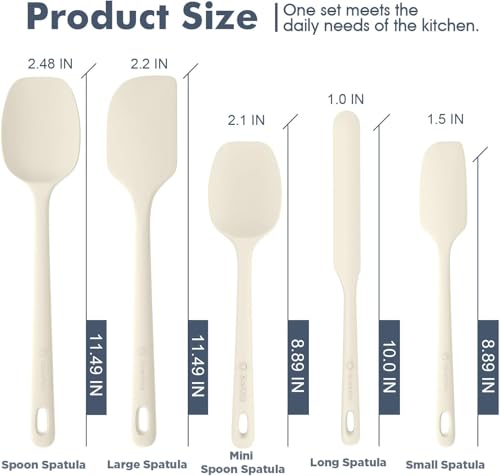 ChefAide 5 Pieces Silicone Spatula Set, Food Grade Rubber Spatula, Upgrade Strong Handle with Ergonomic Grip, Heat Resistant Up to 600°F for Nonstick Cookware, Cooking - color: Cream White, size: 5 pieces