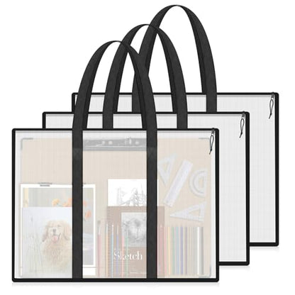 Lukeline 3 Pack 19x25 inch Art Portfolio Bags,Portfolio Folder for Artwork,Mesh Artwork Storage Case with Zipper and Handle, Poster Organizer for Scrapbook, Keepsake and Bulletin Board