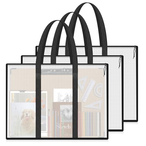 Lukeline 3 Pack 19x25 inch Art Portfolio Bags,Portfolio Folder for Artwork,Mesh Artwork Storage Case with Zipper and Handle, Poster Organizer for Scrapbook, Keepsake and Bulletin Board