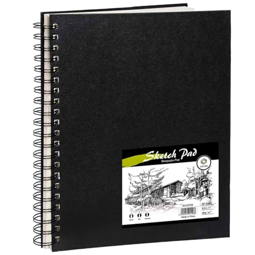 Conda 8.5"x11" Hardbound Sketch Book, 80-Sheets 90gsm Double-Sided Hardcover Sketchbook, Spiral Sketch Pad, Durable Acid Free Drawing Art Paper for Adults - color: Black, size: 8.5"x11" 1 Pack