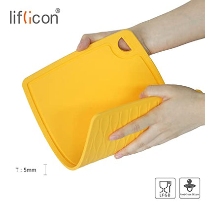 Liflicon Extra Large Thick Silicone Cutting Boards for Kitchen 14.6'' x 10.43'' Flexible Cutting Chopping Boards/Mats Non-slip Deep Drip Juice Groove, Dishwasher Safe-Yellow - color: Yellow, size: 14.6"L x 10.4"W