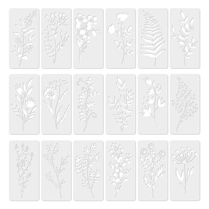 18 Pack Floral Stencils for Painting on Wood, Reusable Flower Stencils for Crafts, Wildflower Botanical Templates for Furniture, Wall, Canvas & DIY Home Decor - style: Floral