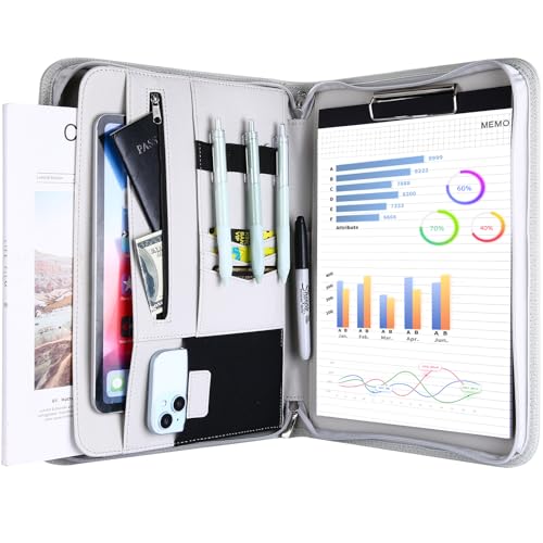 ProCase Portfolio Business Padfolio Folder with Zipper -Grey | Conference Meeting Executive File Legal Document Organizer with Pockets Letter Size A12 Writing Pad Notepad Padfolio - color: Grey