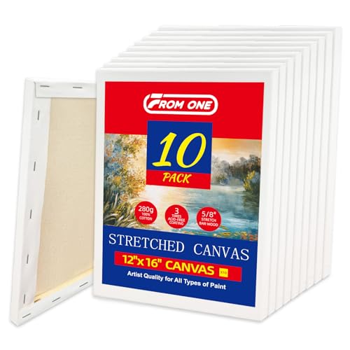 10-Pack 12x16 Stretched Canvas 100% Cotton Triple Primed for Acrylic & Oil | 100% cotton with natural husk, 5/8” Deep Frame, acid-free, No Bleed-Through,Warp-Resistant for gouache - size: 10PK - 12"x16"