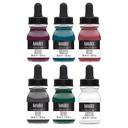 Liquitex Professional Acrylic Ink, 1-oz, Muted Collection, Set of 6 | Ultra Fluid Acrylic, Highly Pigmented, Dye-Free, Non-Fading, Satin Finish, Permanent When Dry, Lightfast - color: Muted Collection