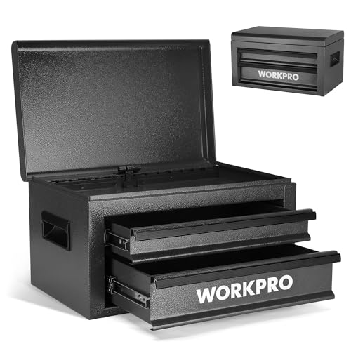WORKPRO 15 Inch Metal Tool Box with 2 Drawers & 1 Top Storage, Heavy Duty Portable Tool Box with Handle for Garage, Office and Home, Up To 85 LBS Load Capacity - size: 15 Inch