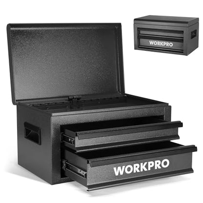 WORKPRO 15 Inch Metal Tool Box with 2 Drawers & 1 Top Storage, Heavy Duty Portable Tool Box with Handle for Garage, Office and Home, Up To 85 LBS Load Capacity - size: 15 Inch