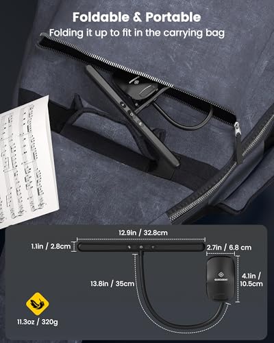 Glocusent 81 LED Music Stand Light, 3 Color & 5 Brightness Piano Lamp | Rechargeable & 150Hrs Runtime, 3 Colors & 5 Brightness Piano light with Shield, Professional Clip On Light for Piano Players - color: Black-Wider Light Bar
