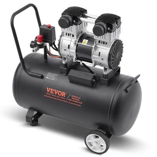 VEVOR Air Compressor, 15 Gallon Steel Tank, 2HP 5.3 CFM@90 PSI Oil Free Air Compressor & Max. 125PSI Pressure, 78dB Ultra Quiet Portable Compressor, for Auto Repair, Tire Inflation, Spray Painting - size: 15 Gallon