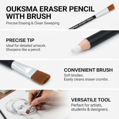 Eraser Pencil Set with Brush and Sharpener, Precision Detail Erasers for Sketching, Drawing, Highlights, Texture Shaping, Art Supplies (6 Eraser Pencils + 2 Sharpeners) - style: 6 Eraser Pencils + 2 Sharpeners