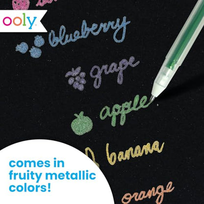 OOLY Yummy Yummy Scented Gel Pens, Metallic, Set of 6 | Ages 3+, Fruity Scented Gel Ink, Writes on Black Paper, 1.0mm Nib, Metallic Colors, Fun Pens for Kids - style: Metallic - Set of 6
