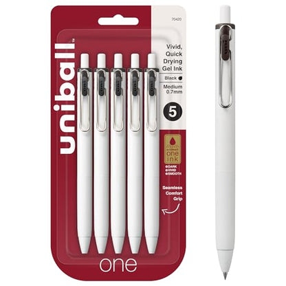 uniball™ one Retractable Gel Pens, Medium Point (0.7mm), Black Ink, 5 Pack - color: Black, size: 5 Count (Pack of 1), style: Medium