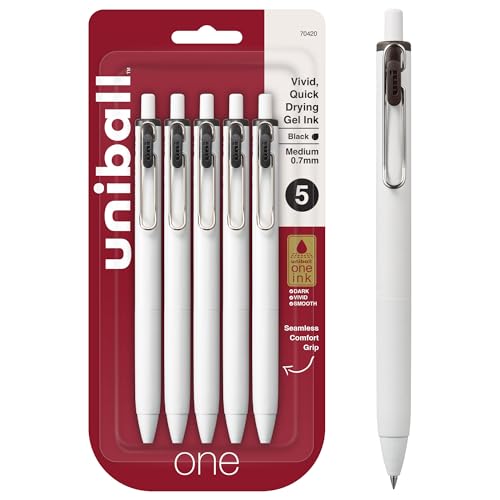 uniball™ one Retractable Gel Pens, Medium Point (0.7mm), Black Ink, 5 Pack - color: Black, size: 5 Count (Pack of 1), style: Medium