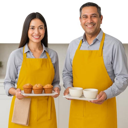 Native Fab Kitchen Apron 2 Pack - 100% Cotton Adjustable, Durable Apron with Pockets, Perfect for Cooking, Baking, Grilling - color: Mustard Yellow