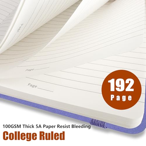 Lined Journal Notebook, A5, 192 Pages 100 GSM Thick Paper, Hardcover Leather College Ruled Journal for Writing, Men Women, Journaling, Daily, Work, Office, Home School Business(Purple) - color: Purple, style: b-Lined